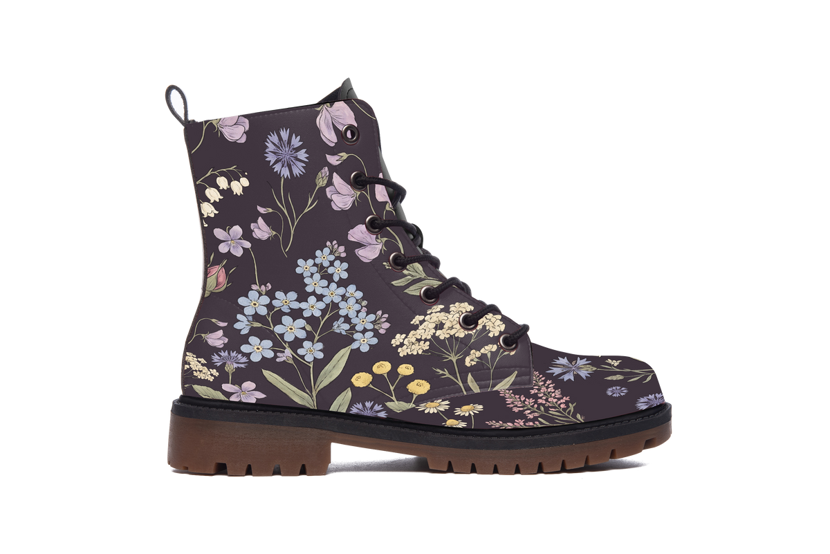 Side view of the Achillea Leather Boot, brown lugged rubber sole