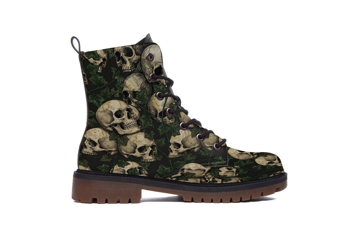 Side view of the Ossuary Leather Boot, brown lugged rubber sole