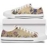 Herbarium Low Tops - vintage watercolor botanicals on parchment tan featuring violets, roses, harebells, and berries