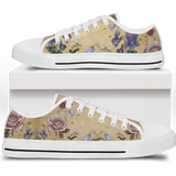 Herbarium Low Tops - vintage watercolor botanicals on parchment tan featuring violets, roses, harebells, and berries