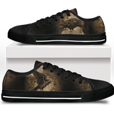 Corvus Low Tops - sepia gothic ravens perched on an open grimoire amid vintage botanical vines and blossoms