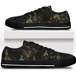 Belladonna Low Tops - dark apothecary plates on dark olive featuring herb specimens, mortar & pestle, and lavender