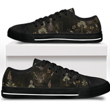Belladonna Low Tops - dark apothecary plates on dark olive featuring herb specimens, mortar & pestle, and lavender