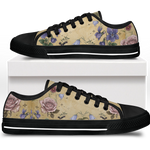 Herbarium Low Tops - vintage watercolor botanicals on parchment tan featuring violets, roses, harebells, and berries
