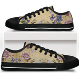 Herbarium Low Tops - vintage watercolor botanicals on parchment tan featuring violets, roses, harebells, and berries
