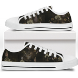 Belladonna Low Tops - dark apothecary plates on dark olive featuring herb specimens, mortar & pestle, and lavender