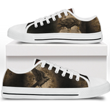Corvus Low Tops - sepia gothic ravens perched on an open grimoire amid vintage botanical vines and blossoms