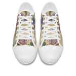 Herbarium Low Tops - vintage watercolor botanicals on parchment tan featuring violets, roses, harebells, and berries