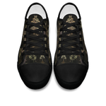 Belladonna Low Tops - dark apothecary plates on dark olive featuring herb specimens, mortar & pestle, and lavender