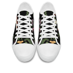 Digitalis Low Tops - vivid watercolor on black featuring fly agaric, bleeding hearts, foxglove, luna moths, and ferns