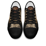 Corvus Low Tops - sepia gothic ravens perched on an open grimoire amid vintage botanical vines and blossoms
