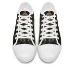 Belladonna Low Tops - dark apothecary plates on dark olive featuring herb specimens, mortar & pestle, and lavender