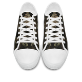 Belladonna Low Tops - dark apothecary plates on dark olive featuring herb specimens, mortar & pestle, and lavender