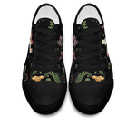 Digitalis Low Tops - vivid watercolor on black featuring fly agaric, bleeding hearts, foxglove, luna moths, and ferns