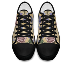 Herbarium Low Tops - vintage watercolor botanicals on parchment tan featuring violets, roses, harebells, and berries