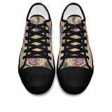 Herbarium Low Tops - vintage watercolor botanicals on parchment tan featuring violets, roses, harebells, and berries