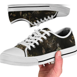 Belladonna Low Tops - dark apothecary plates on dark olive featuring herb specimens, mortar & pestle, and lavender