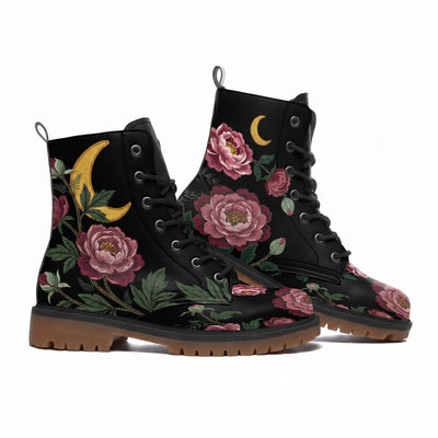 Paeonia Vegan Leather Boots (Faux Embroidered)