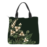 Vulpina Snap Tote Bag — flat lay, foxglove + trillium floral detail