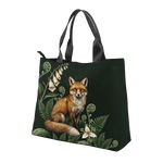 Vulpina Snap Tote Bag — flat lay, fox + botanical