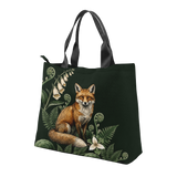 Vulpina Snap Tote Bag — flat lay, fox + botanical