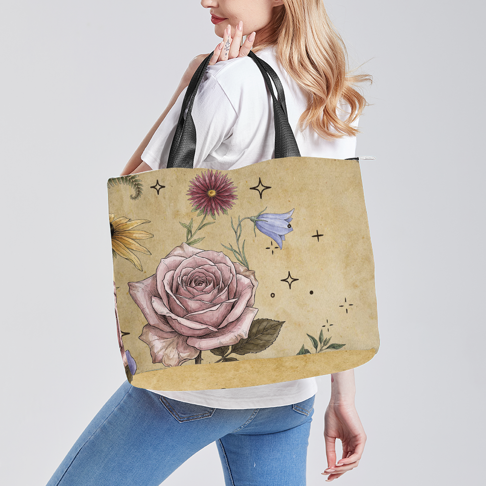 Herbarium Tote Bag — model wearing in studio