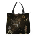 Belladonna Tote Bag — angled view of botanical apothecary print