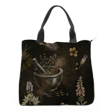Belladonna Tote Bag — angled view of botanical apothecary print