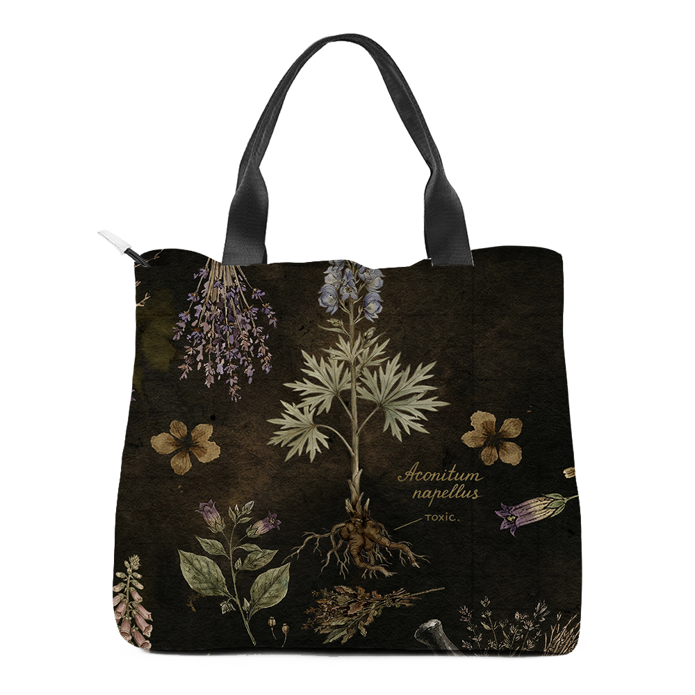 Belladonna Tote Bag — Aconitum botanical print detail