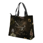 Belladonna Tote Bag — back view of mortar pestle herbal print
