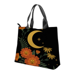 Calendula Tote Bag — full view of bold marigold and moon illustration