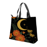 Calendula Tote Bag — full view of bold marigold and moon illustration