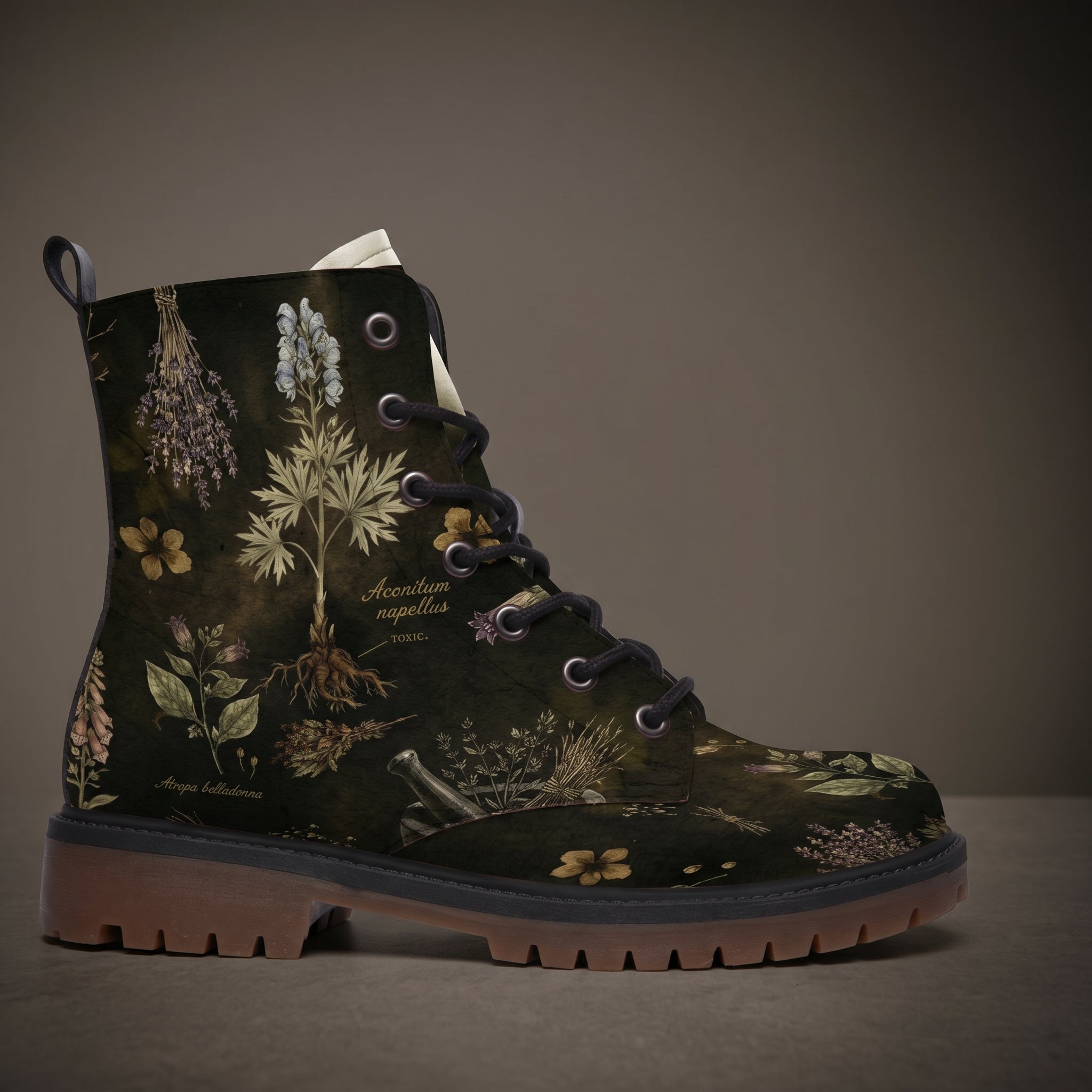 Belladonna boots side view moody studio Aconitum detail