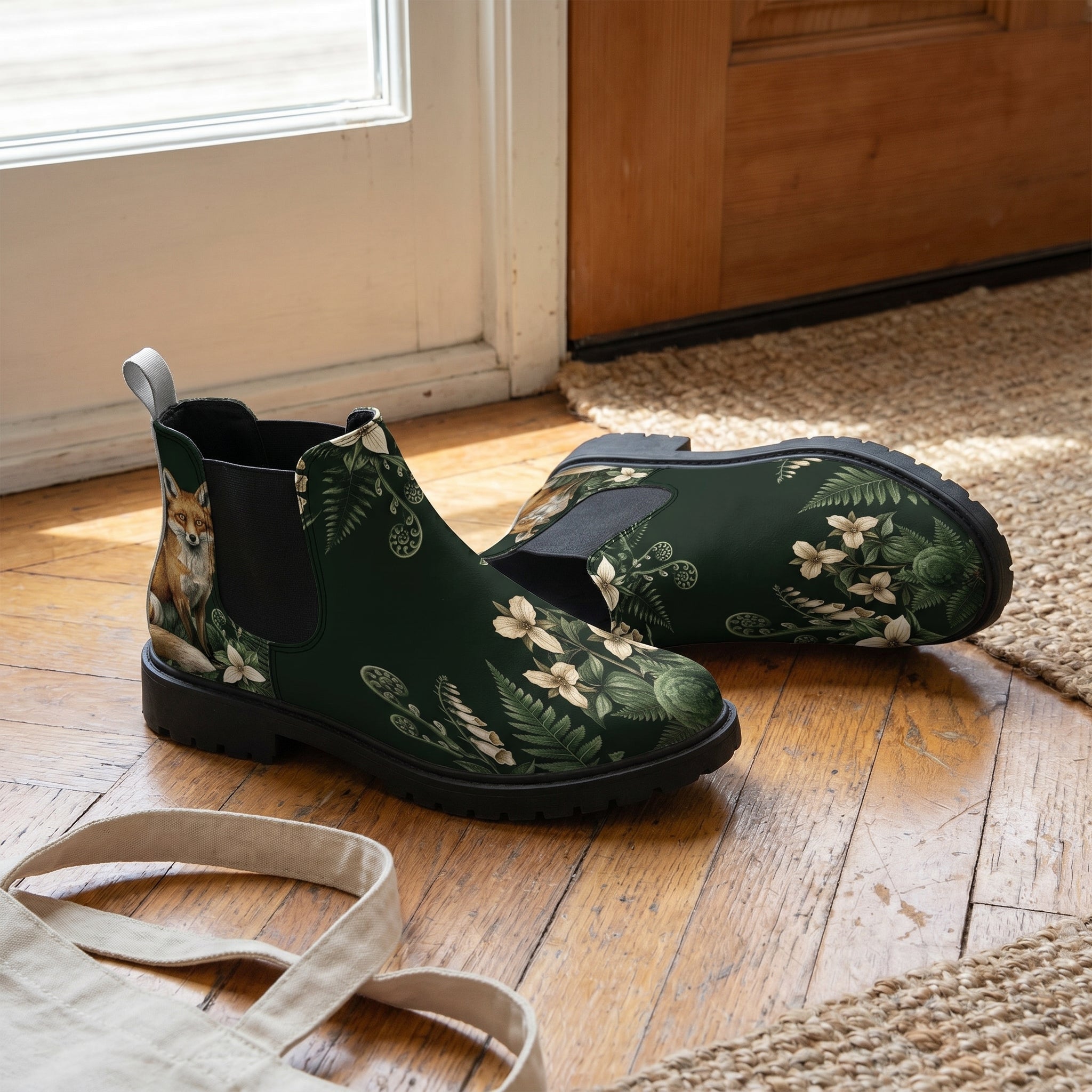 Vulpina boots lifestyle — wooden floor doorway indoor