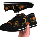 Calendula Low Tops - folk-art orange marigolds and daisies with crescent moon on black