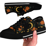 Calendula Low Tops - folk-art orange marigolds and daisies with crescent moon on black
