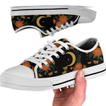Calendula Low Tops - folk-art orange marigolds and daisies with crescent moon on black