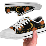 Calendula Low Tops - folk-art orange marigolds and daisies with crescent moon on black