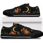 Calendula Low Tops - folk-art orange marigolds and daisies with crescent moon on black