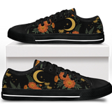Calendula Low Tops - folk-art orange marigolds and daisies with crescent moon on black