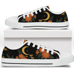 Calendula Low Tops - folk-art orange marigolds and daisies with crescent moon on black