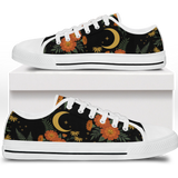 Calendula Low Tops - folk-art orange marigolds and daisies with crescent moon on black