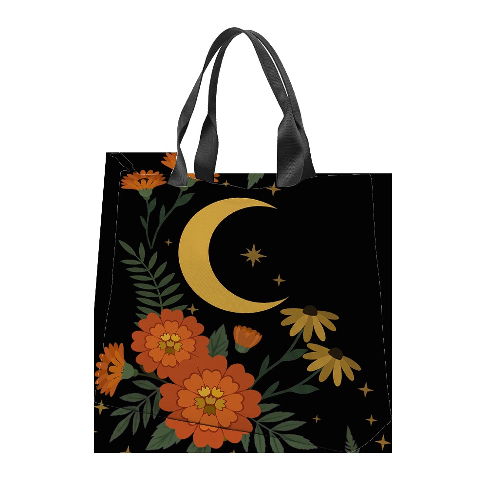 Calendula Tote Bag — clean studio shot of marigold and crescent moon print