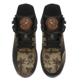 Corvus Hiking Boots — wax seal and mandrake grimoire print on aged parchment, top view