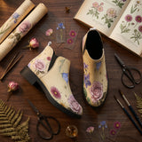 Herbarium Chelsea Boots - Victorian botanical flat lay with pressed flowers parchment scissors