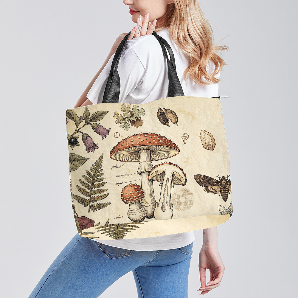 Materia Medica Tote — front view with Amanita muscaria botanical chart print