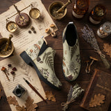 Materia Medica Chelsea Boots - 19th century herbal medicine flat lay with brass scale apothecary jars