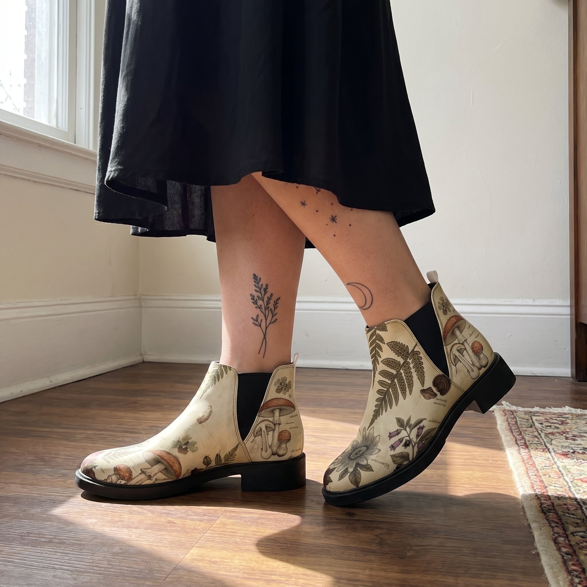Materia Medica Chelsea Boots worn with black skirt indoor lifestyle