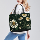 Matricaria Tote — model worn close view with chamomile print