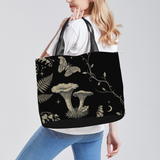 Mycelia Tote — front view with chanterelle mushroom botanical print